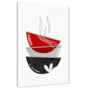 Kitchen Canvas Wall Art Print Coffee Cups Red Grey