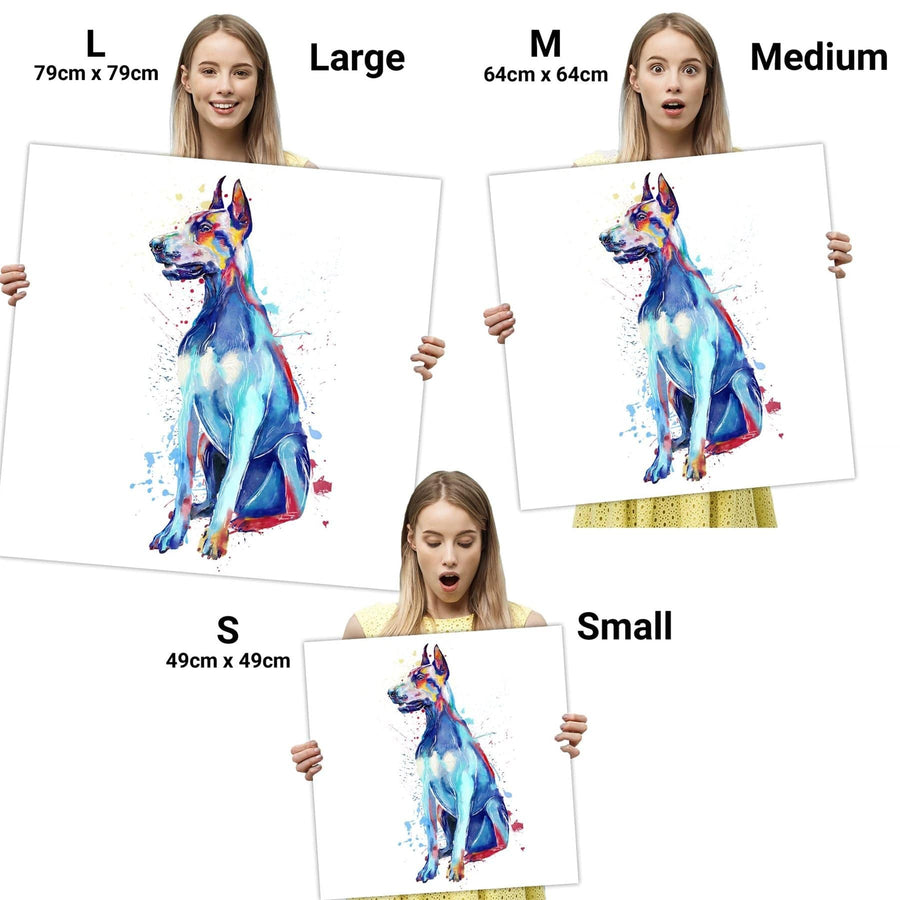 Doberman Pet Dog Watercolour Splash Canvas Art Pictures - Multi Coloured