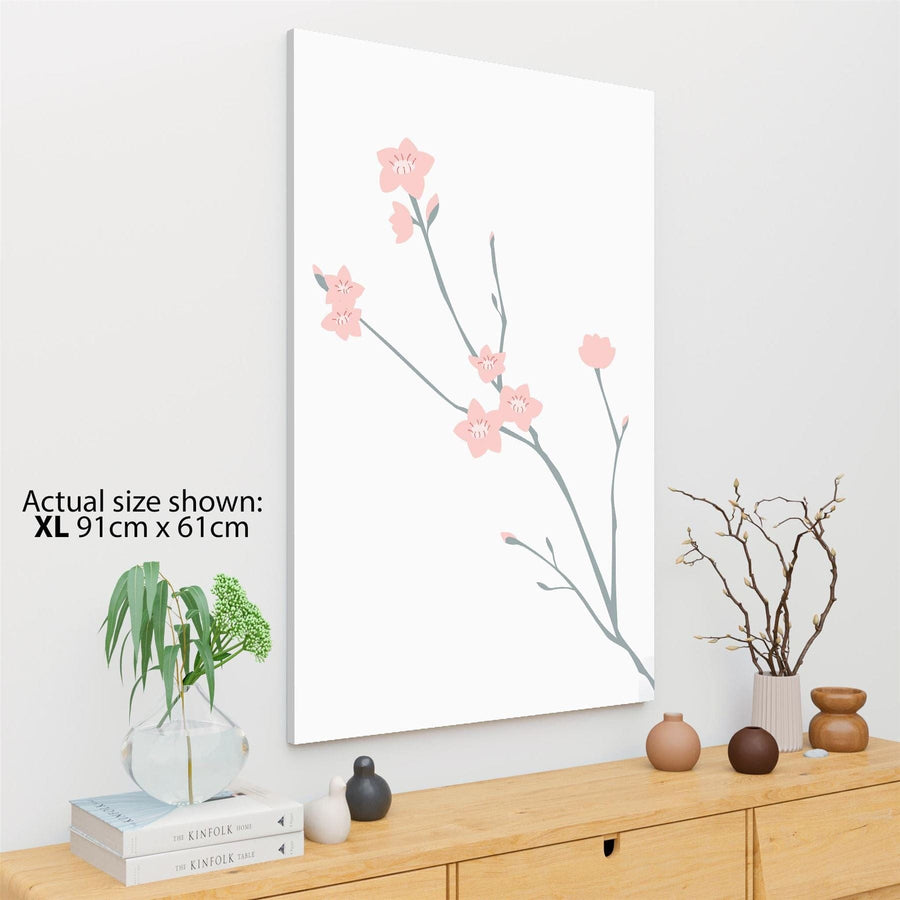 Pink Grey Blossom Floral Canvas Wall Art Print