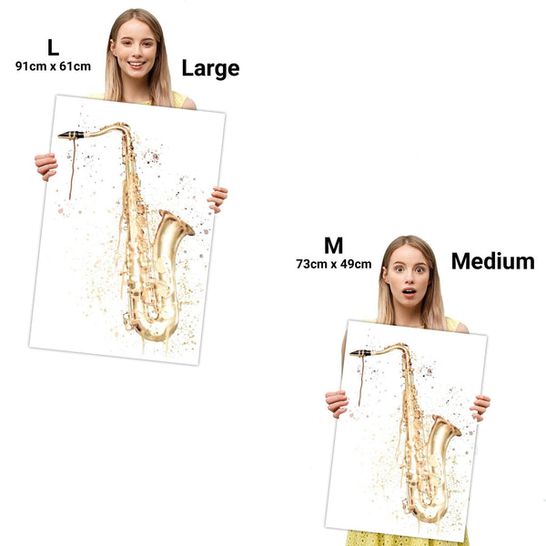 Saxaphone Canvas Wall Art Print Gold White Music Themed