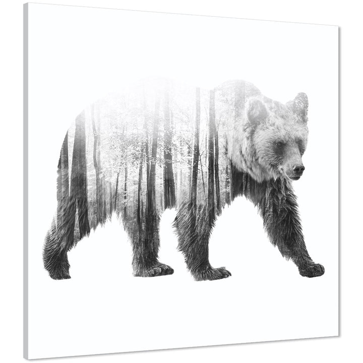 Grizzly Bear Canvas Wall Art Print - Black and White Grey - 1s903S