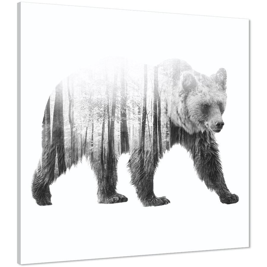 Grizzly Bear Canvas Wall Art Print - Black and White Grey