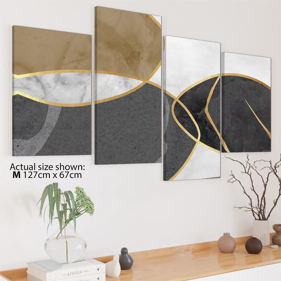 Abstract Grey Gold Stones Design Canvas Wall Art Print