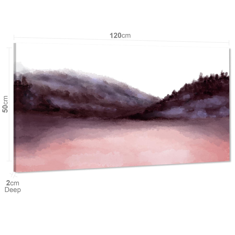 Landscape Canvas Wall Art Print Pink Watercolour Mountains and Trees