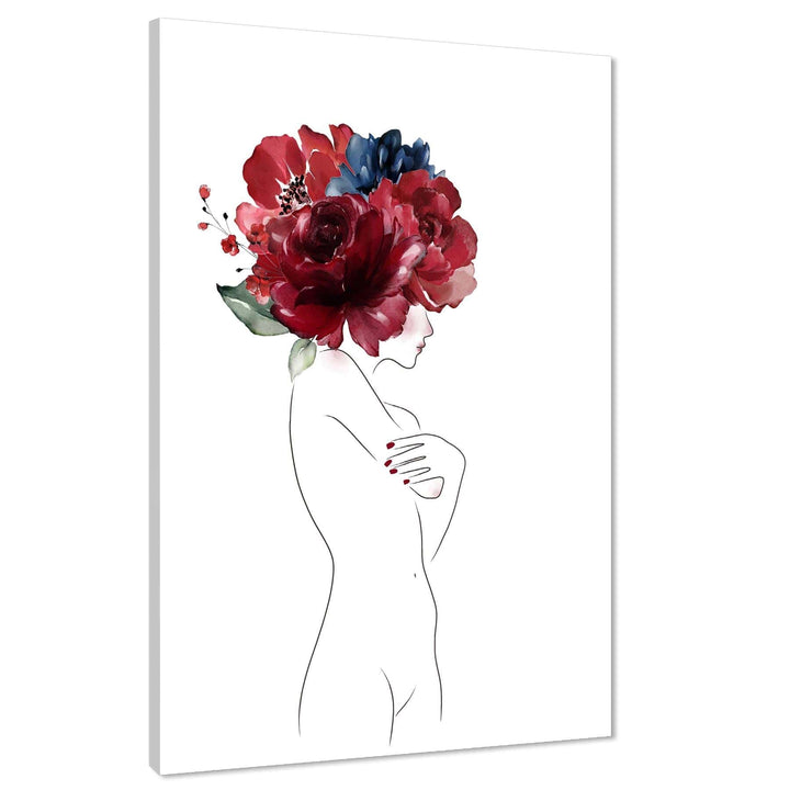 Red Blue Woman with Flowers Drawing Floral Canvas Art Prints - 1RP1532M