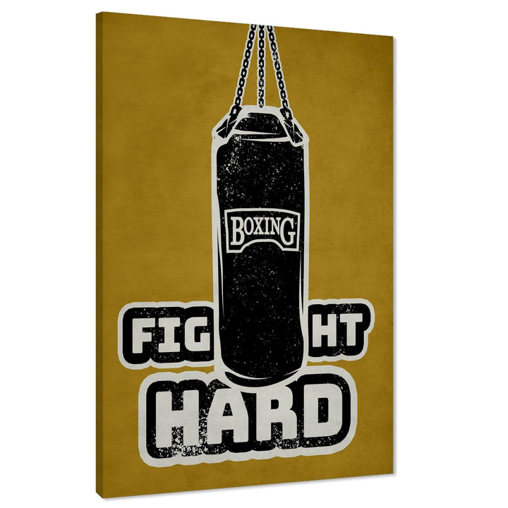 Boxing Punch Bag Canvas Art Pictures Mustard Black and White - 1RP977M