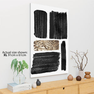 Abstract Black and White Gold Brushstrokes Canvas Wall Art Picture