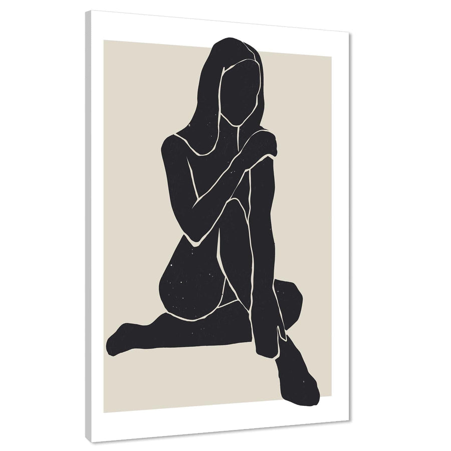 Black and White Figurative Feminine Yoga Girl Canvas Wall Art Print