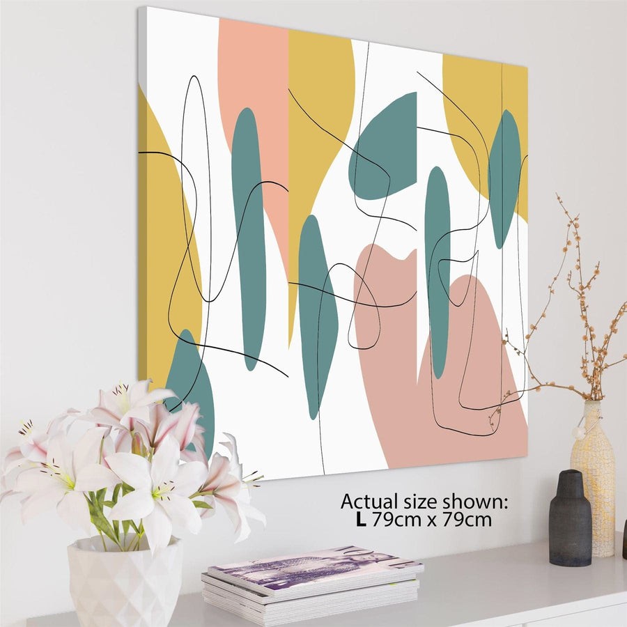 Abstract Pink Teal Mustard Yellow Graphic Canvas Art Pictures