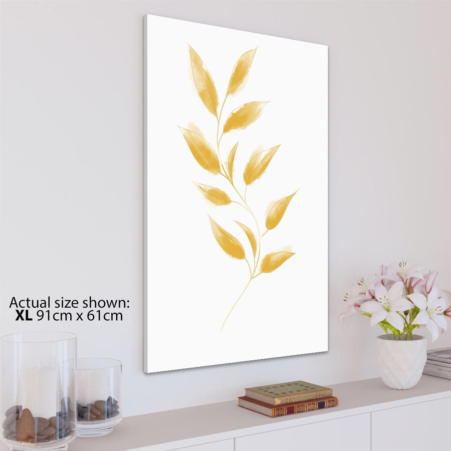 Yellow Vine Leaves Line Drawing Floral Canvas Wall Art Picture