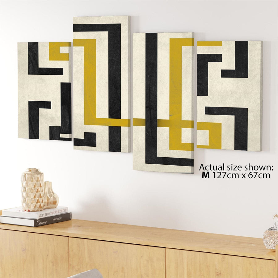 Abstract Mustard Black and White Graphic Canvas Art Prints
