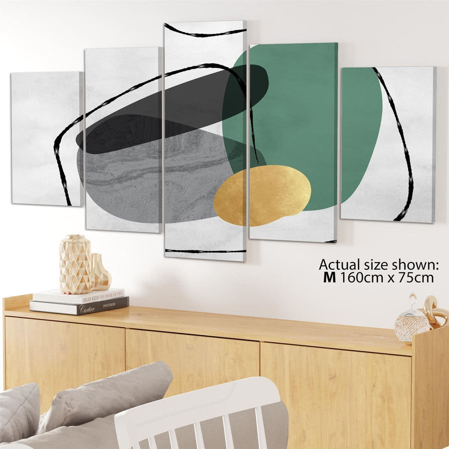 Abstract Green Grey Stones Design Canvas Wall Art Picture