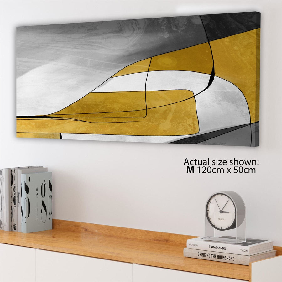 Abstract Mustard Yellow Grey Design Canvas Wall Art Print