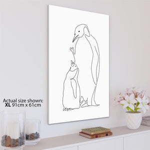 Penguins Line Art Canvas Wall Art Picture - Black and White