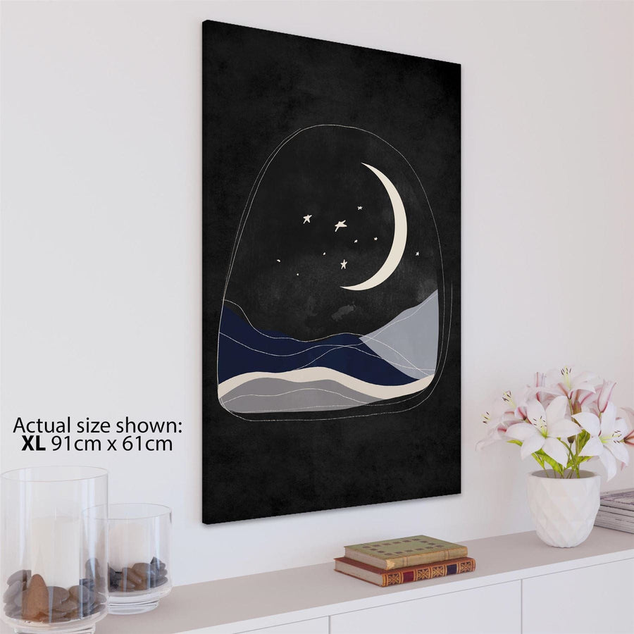 Black and White Blue Stars and Moon Canvas Art Prints