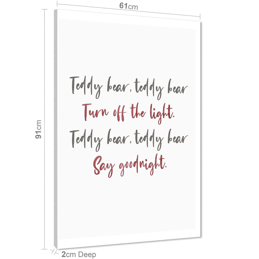 Teddy Bear Quote Word Art - Typography Canvas Print Red Grey
