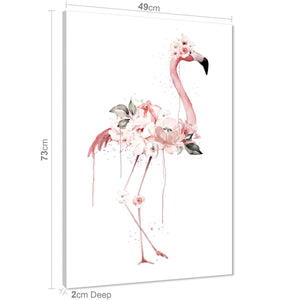 Flamingo with Flowers Canvas Art Prints - Pink