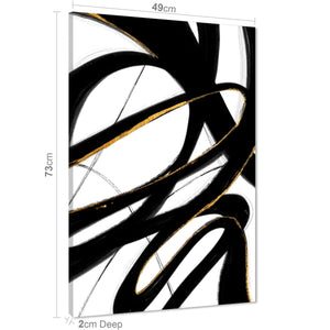 Abstract Black and White Yellow Swirls Brushstrokes Canvas Wall Art Picture