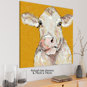 Cow Canvas Wall Art Print - Mustard