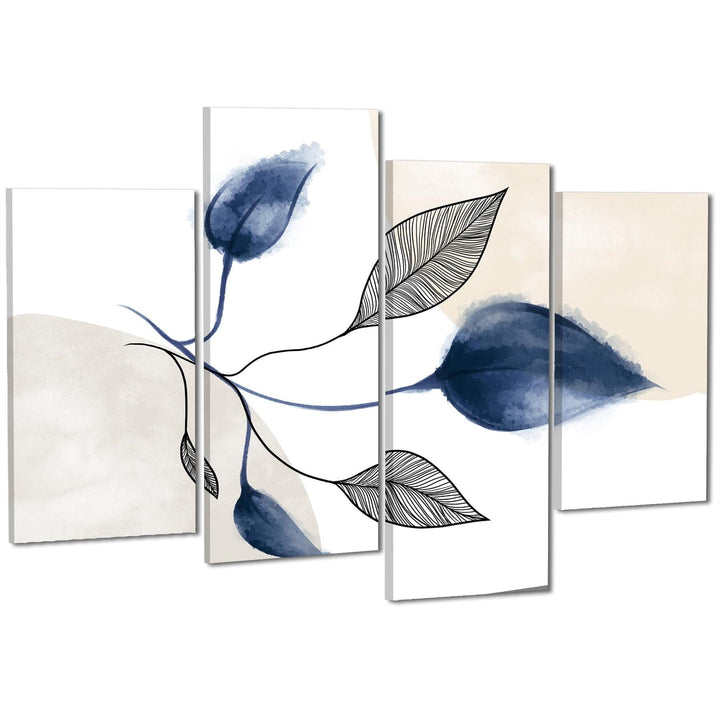 Blue Natural Leaves Floral Canvas Art Prints - 11242