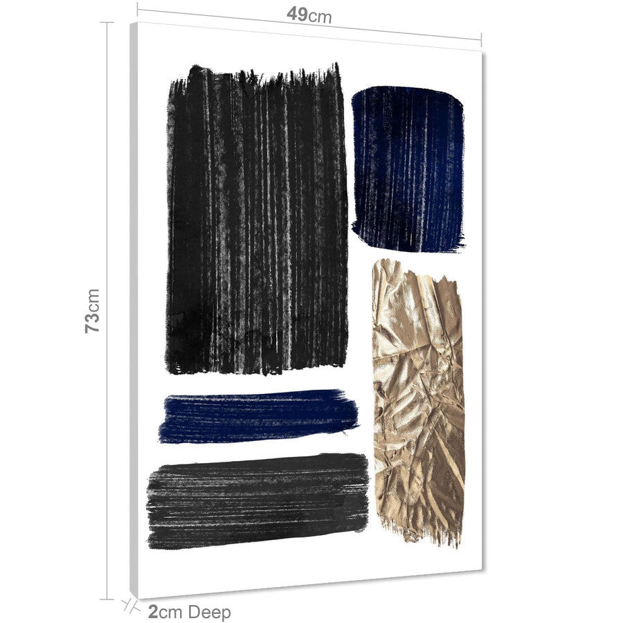 Abstract Navy Blue Black Gold Brushstrokes Watercolour Canvas Wall Art Picture