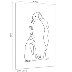 Penguins Line Art Canvas Wall Art Picture - Black and White