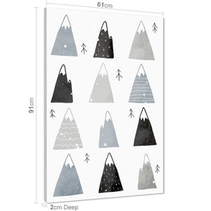 Mountains Childrens - Nursery Canvas Art Pictures Black Grey