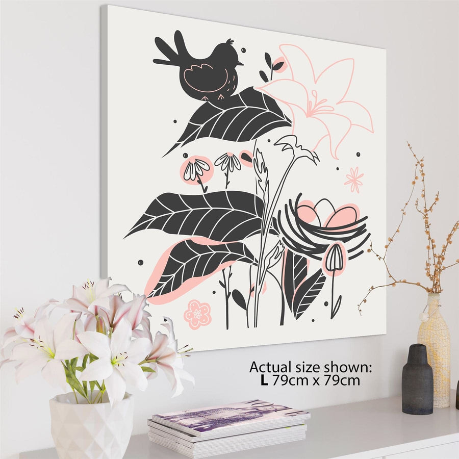 Pink Black Flower Drawing Floral Canvas Art Pictures