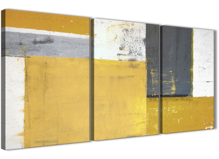 Mustard Yellow Grey Abstract Painting Canvas Wall Art Print - Multi 3 Part - 125cm Wide - 3340 - 3340