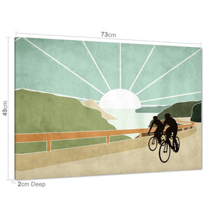 Sunset Cycling Retro Canvas Wall Art Picture Turquoise Green