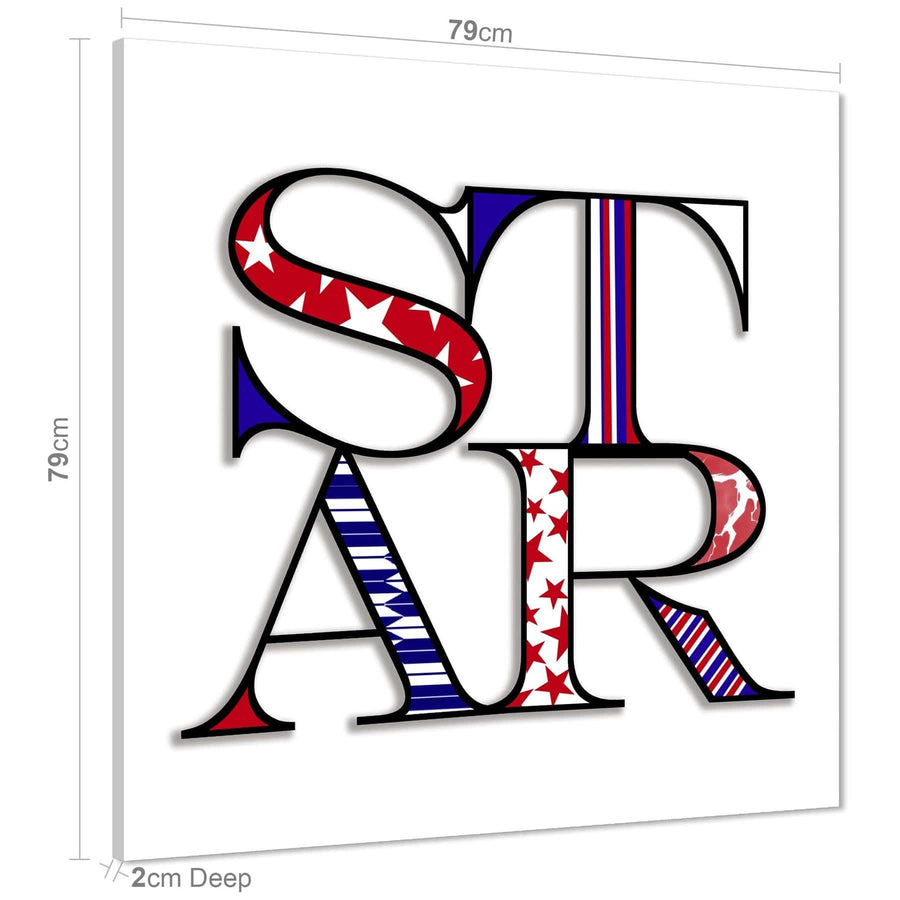 Star Quote Word Art - Typography Canvas Print Red White and Blue