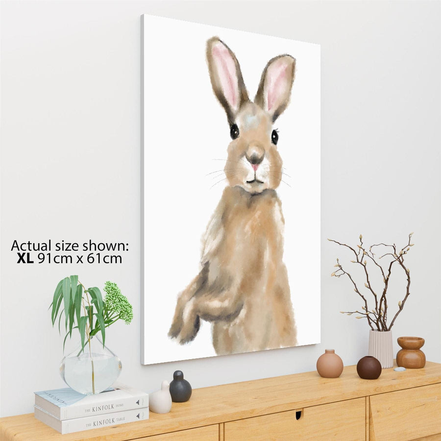 Rabbit on Hind Legs Canvas Wall Art Print - Brown Blush Pink