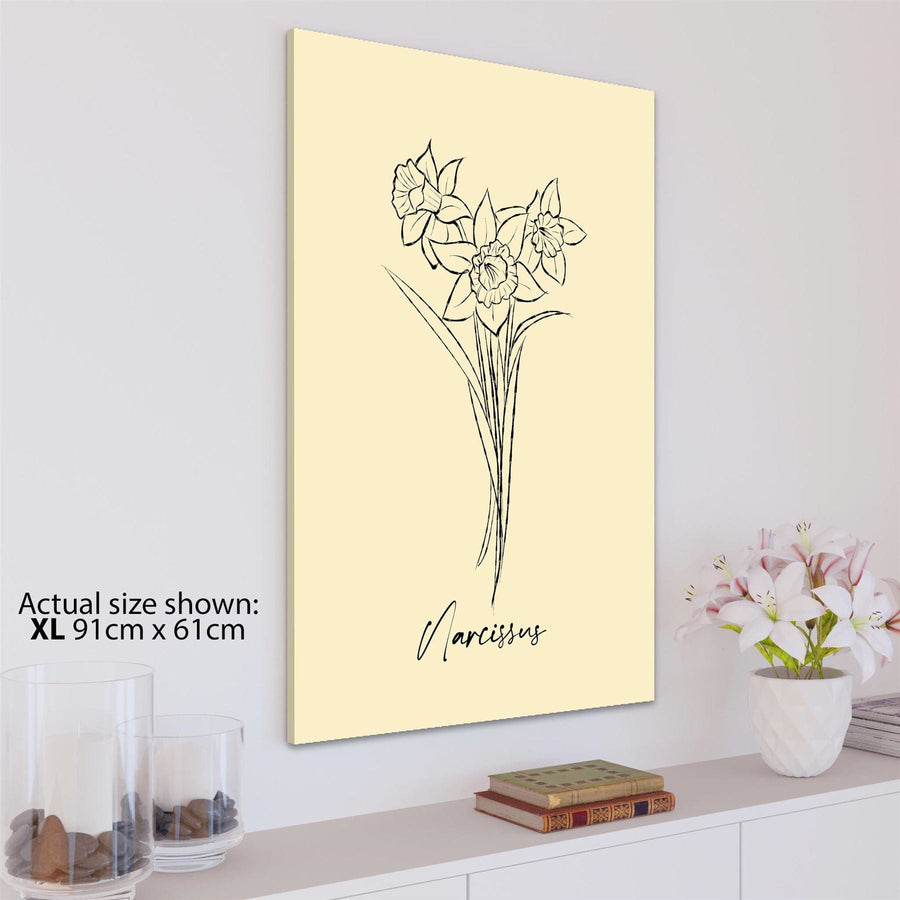 Yellow Black Daffodils Line Drawring Floral Canvas Art Pictures