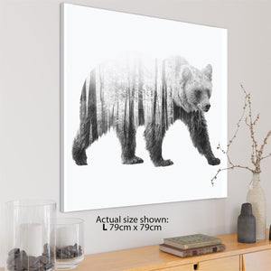 Grizzly Bear Canvas Wall Art Print - Black and White Grey