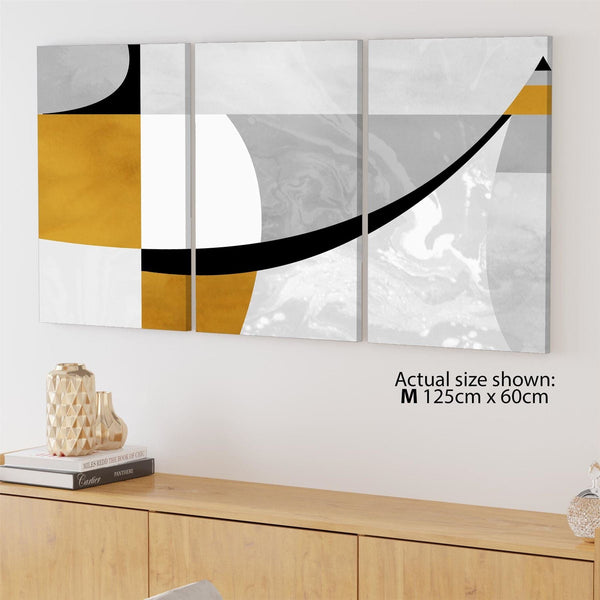 Abstract Mustard Yellow Grey Painting Canvas Art Pictures