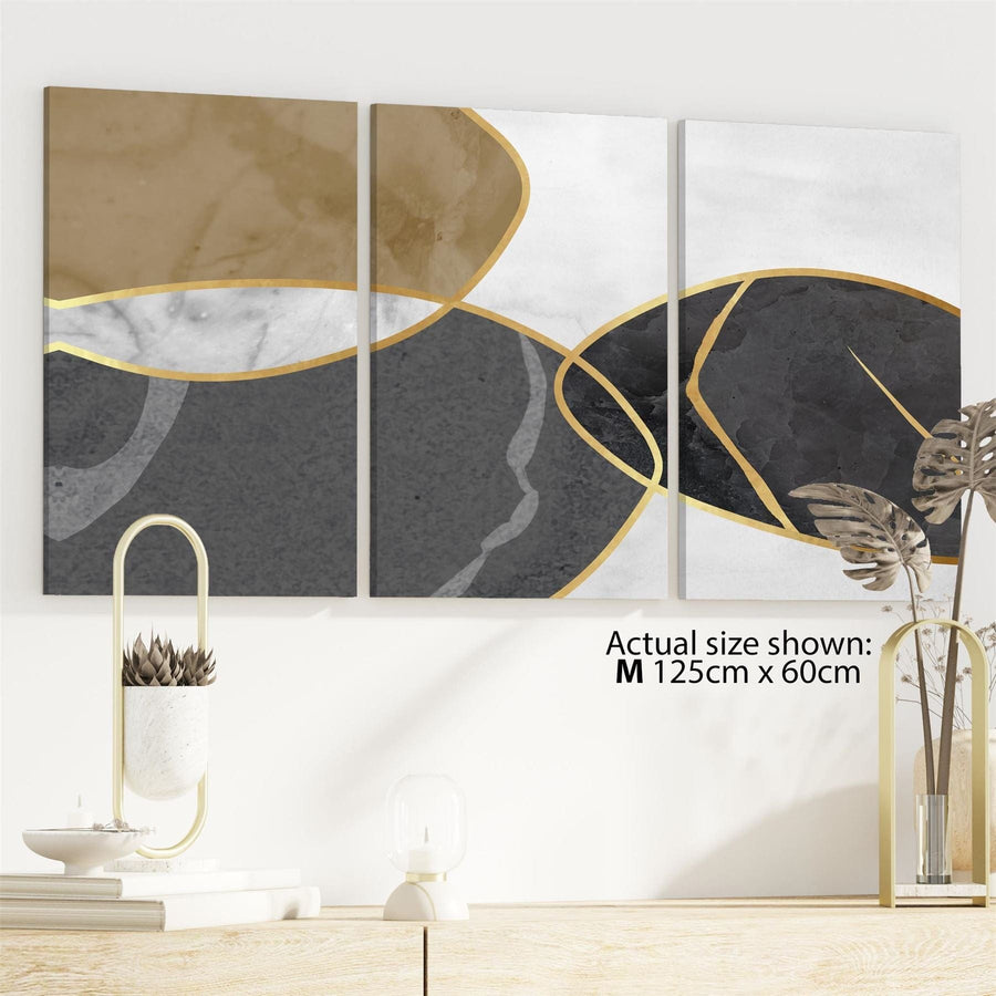 Abstract Grey Gold Stones Design Canvas Wall Art Print