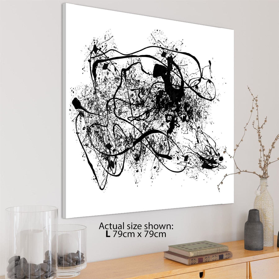 Abstract Black White Jackson Pollock Inspired Style Canvas Wall Art Print