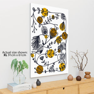 Mustard Yellow Grey Abstract Flowers Floral Canvas Art Prints