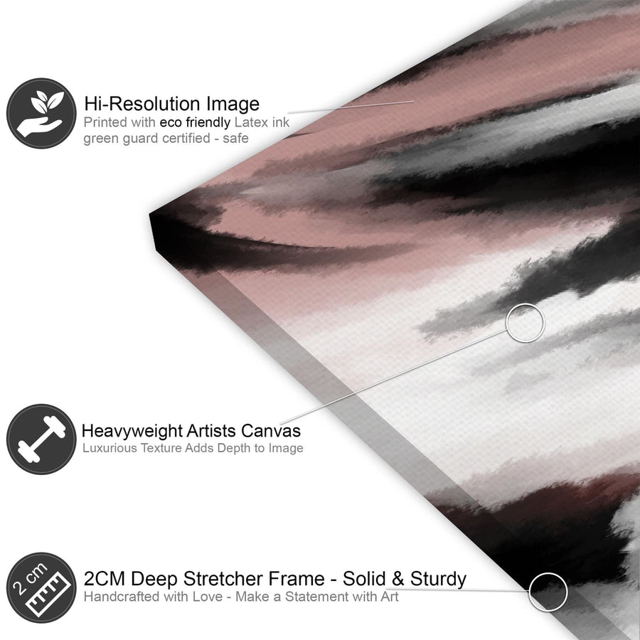 Abstract Black and White Pink Watercolour Brushstrokes Canvas Art Prints