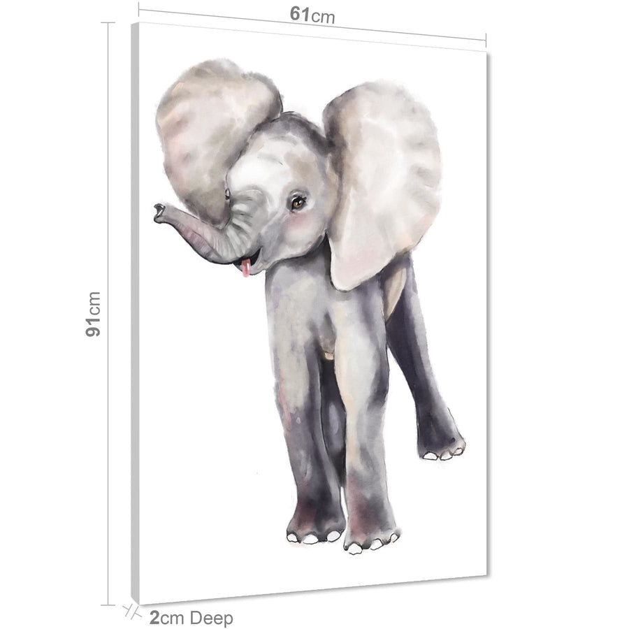 Baby Elephant Canvas Art Prints - Grey