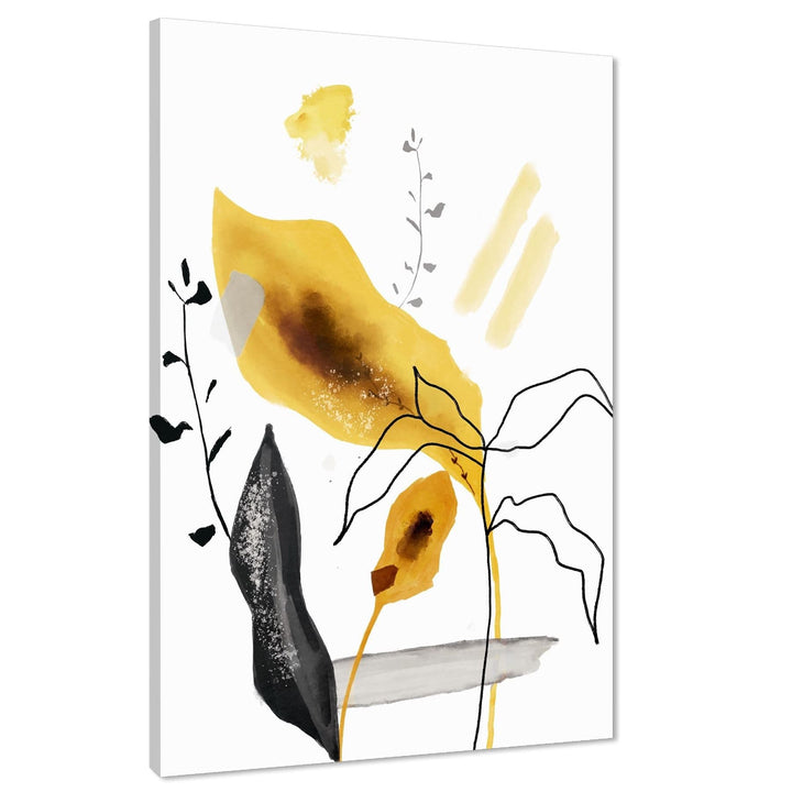 Mustard Yellow Black and White Flower Floral Canvas Art Prints - 1RP801M