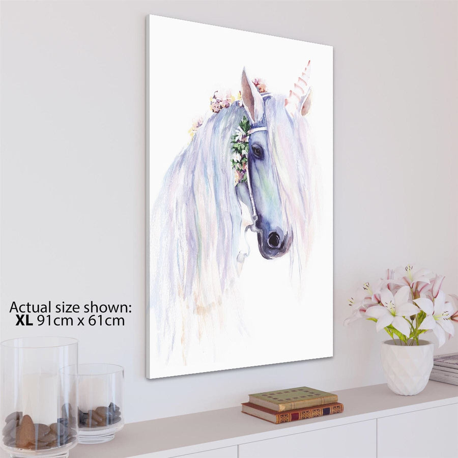 Unicorn Canvas Wall Art Picture - Pink Blue