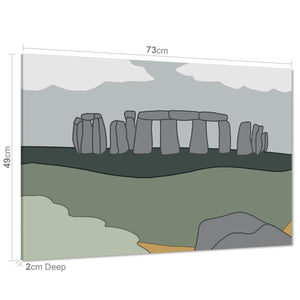 Stonehenge Landscape Canvas Wall Art Picture Green Grey