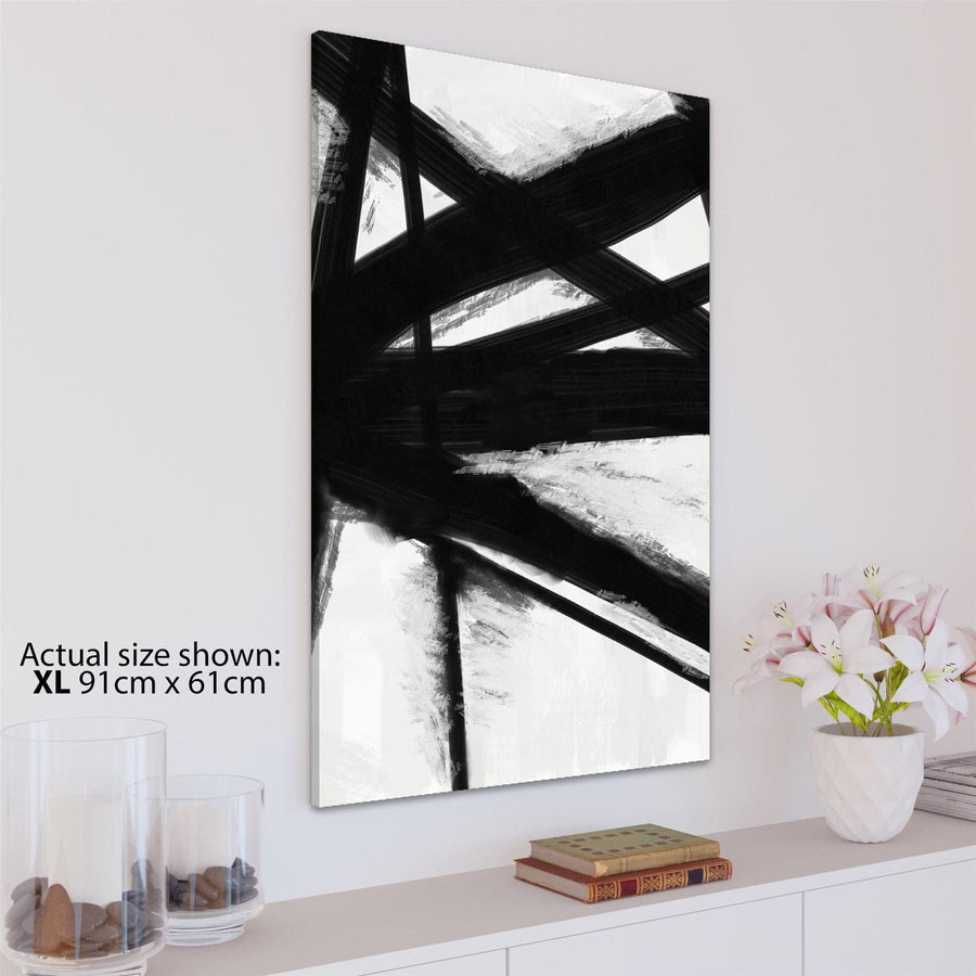Abstract Black and White Brushstrokes Painting Canvas Wall Art Print