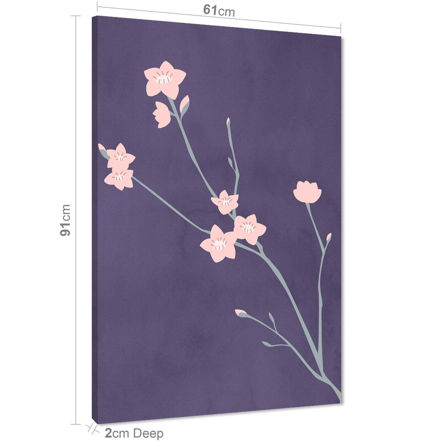 Pink Purple Cherry Blossom Floral Canvas Wall Art Picture