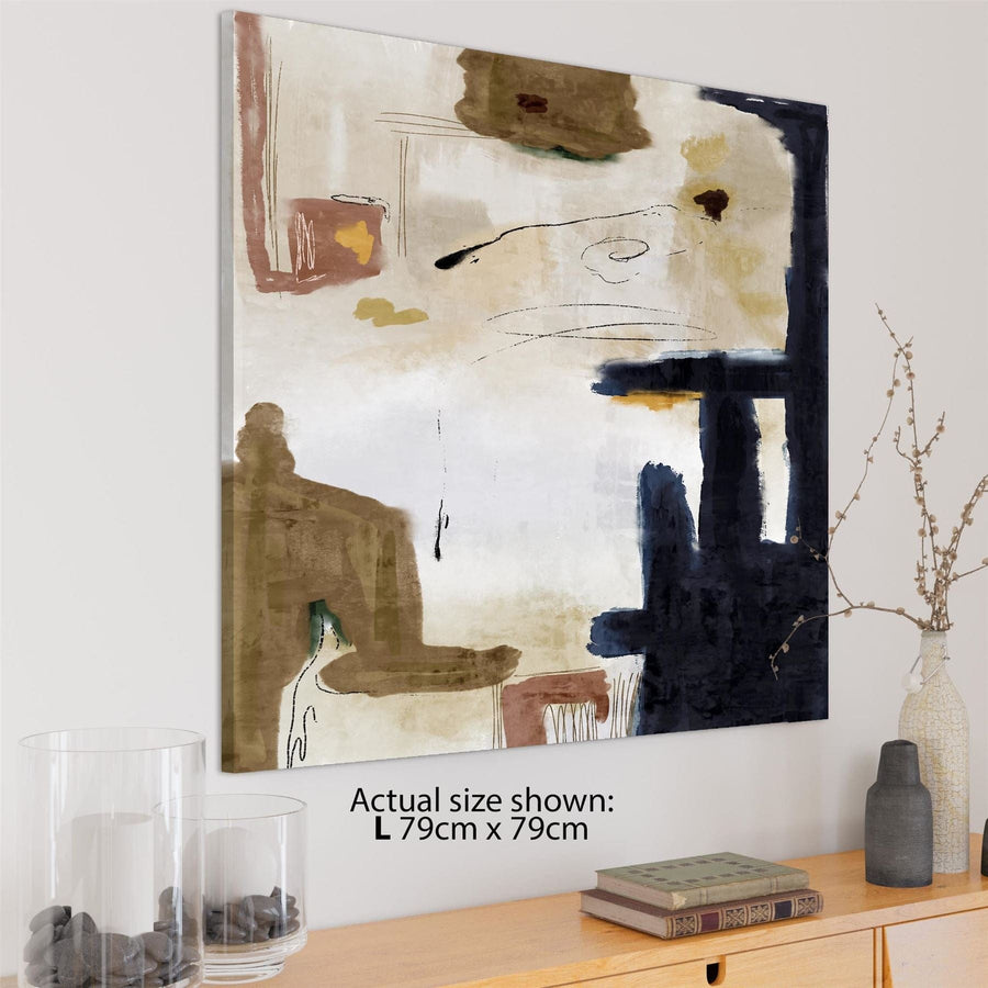 Abstract Navy Blue Brown Watercolour Brushstrokes Framed Art Pictures