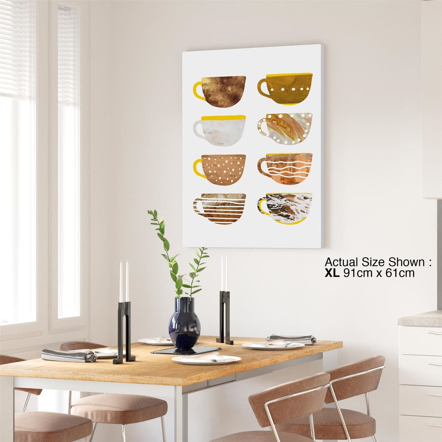 Kitchen Canvas Art Pictures Coffee Cups Collection Coral Brown