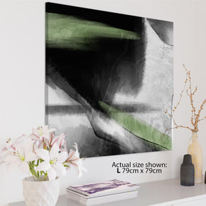 Abstract Black and White Sage Green Watercolour Canvas Art Pictures