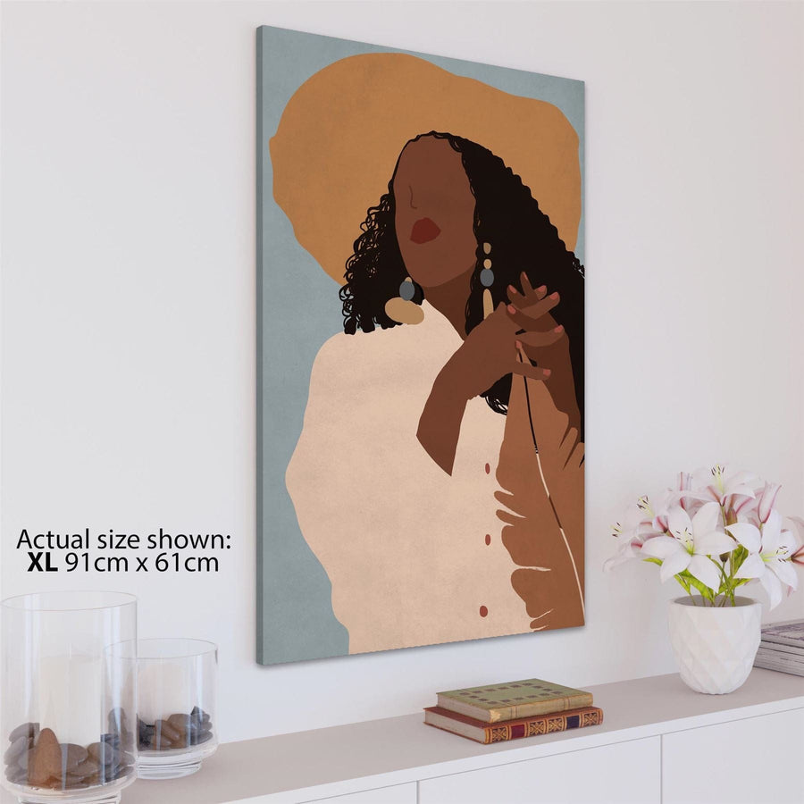 Orange Blue Figurative African Woman In Hat Canvas Art Pictures