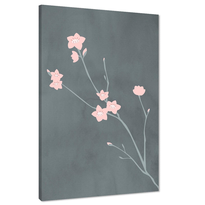 Pink Grey Blossom Floral Canvas Wall Art Print - 1RP1297M